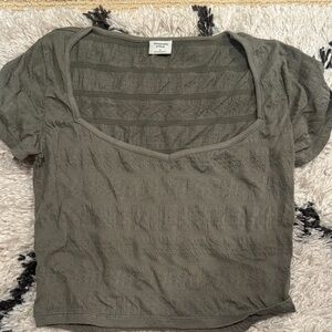 Abercrombie & Fitch Textured Green Short Sleeve Top